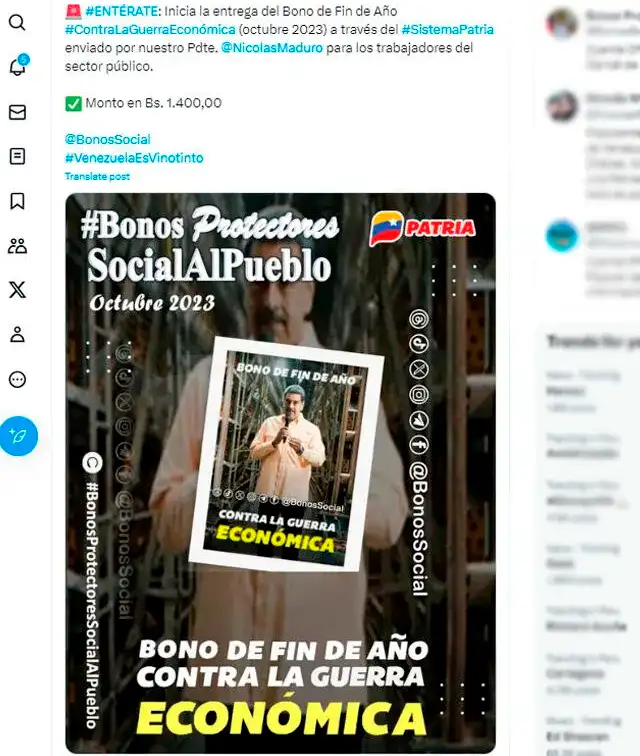 Se reveló el Bono Patria de 40 dólares. Foto: Composición LR/Twitter Bonos Social.   