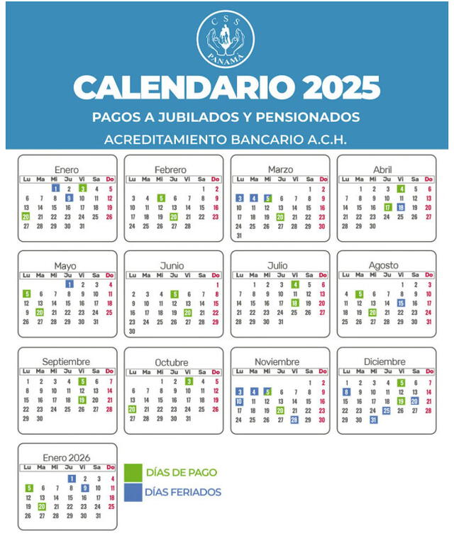 Calendario de pagos 2025 para jubilados y pensionados por ACH. Foto: CSS   