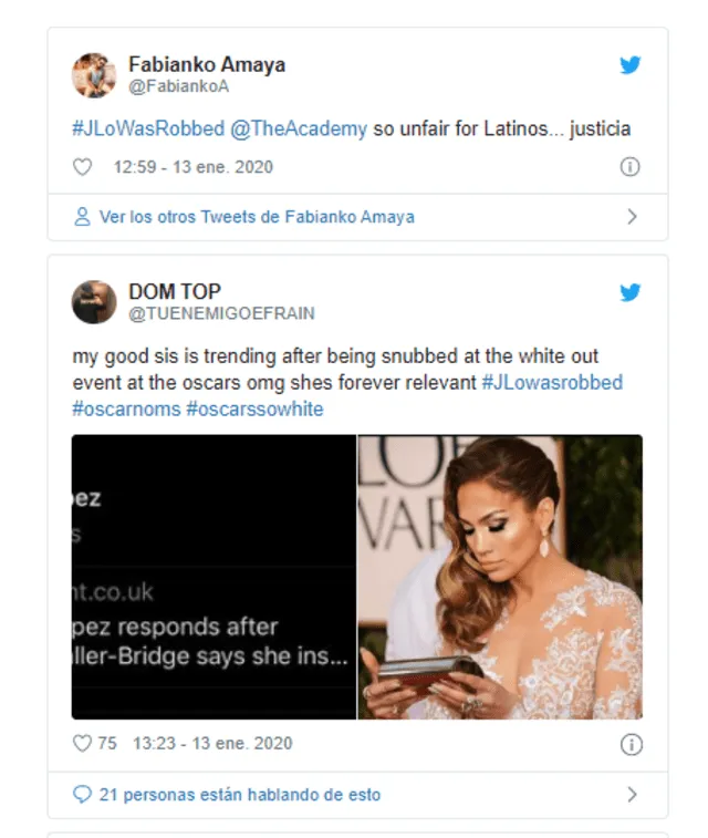 Fans molestos por la no nominación de Jennifer Lopez.