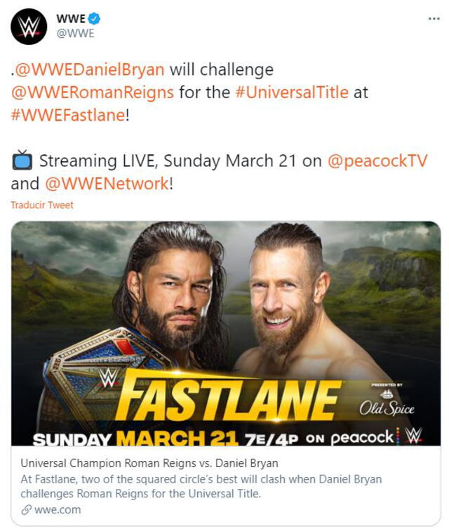 WWE confirma el duelo entre Daniel Bryan y Roman Reigns en Fastlane 2021