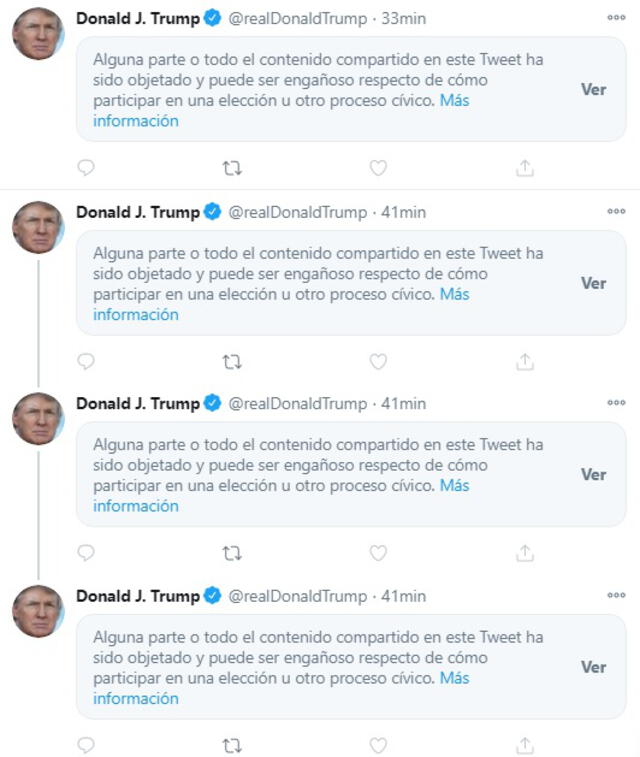 Así reaccionó Twitter a los más recientes mensajes de Donald Trump. Foto: captura