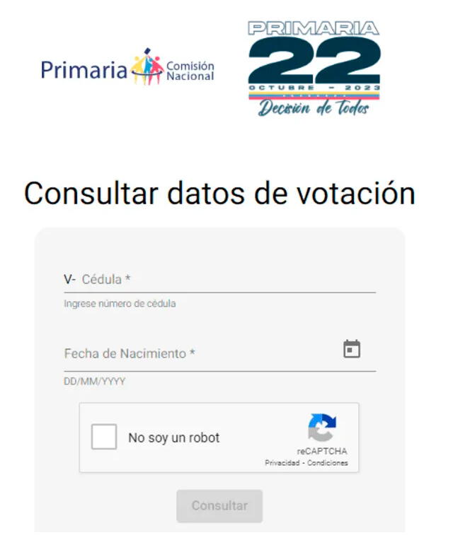 Interfaz de búsqueda de local de votación CNP. Foto: buscadorprimaria2023.com/ 