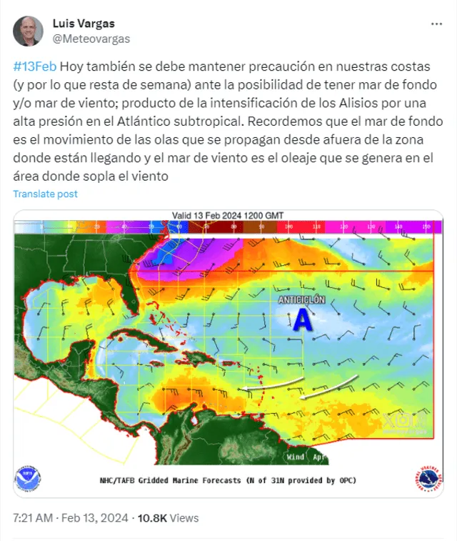 El mar de fondo en Venezuela genera alerta en las playas del país. Foto: @Meteovargas/X   
