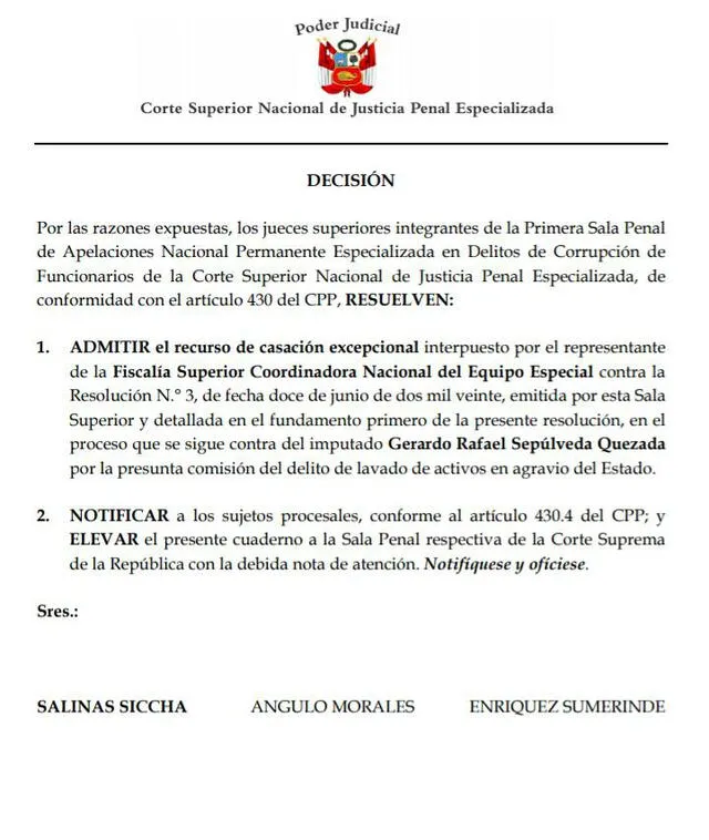 Documento sobre caso Gerardo Sepúlveda.