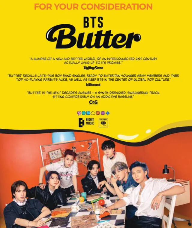 Aviso de "Butter" para promover candidatura de la canción. Foto: Variety vía @blkboybulletin