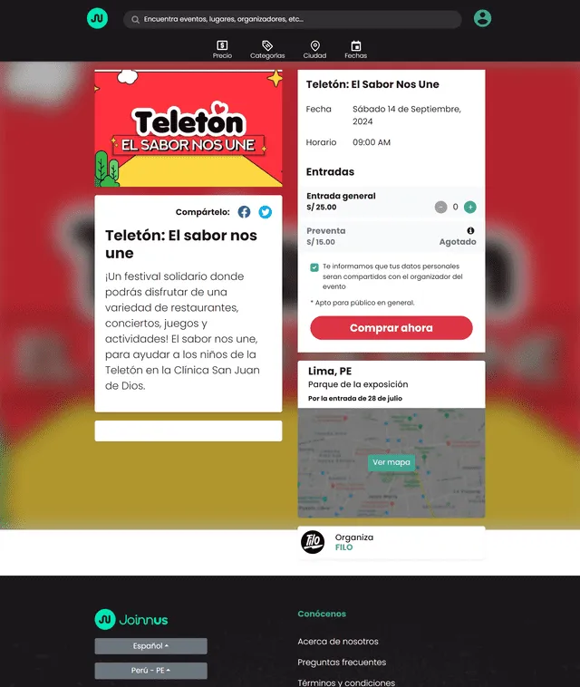 Precio de entrada para la Teletón. Foto: Joinnus   