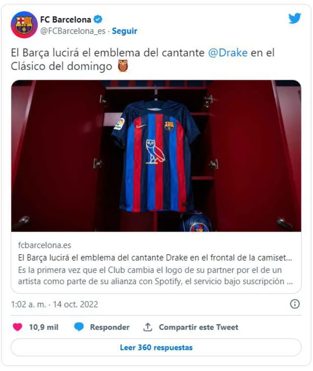 Camiseta del Barcelona con logo de Drake.