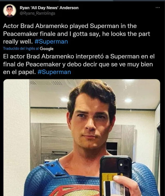 Fans apoyan a Brad Abramenko como sucesor de Henry Cavill en el papel de Superman. Foto: captura de Twitter