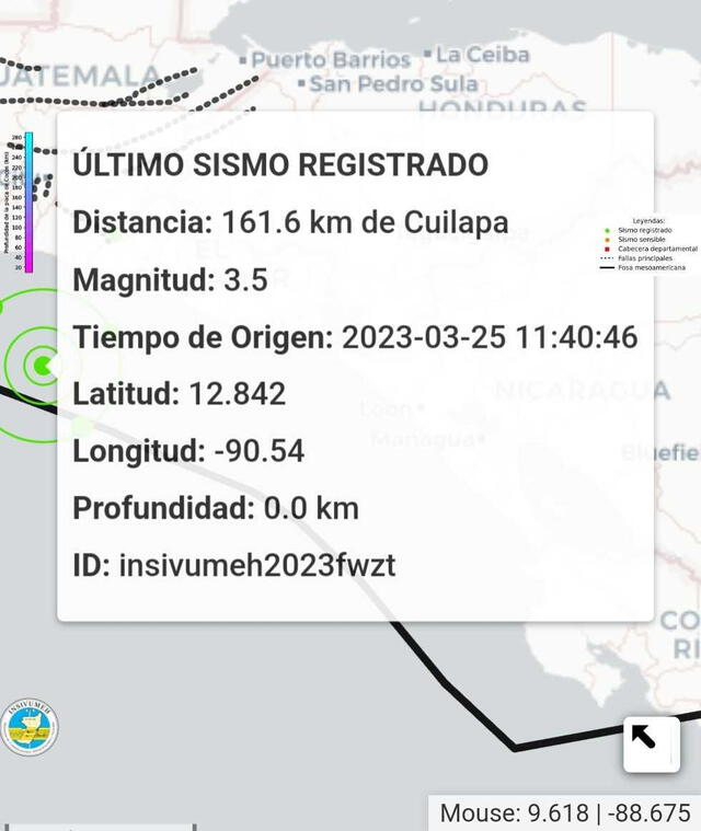 Último temblor registrado en Guatemala hoy, 25 de marzo. Foto: Insivumeh   
