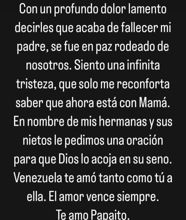  Alex Candal informa sobre el fallecimiento de su padre Lázaro Candal en su cuenta de Instagram. Foto: Alex Candal/IG<br><br>    