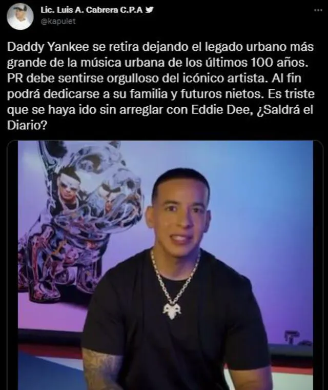 Reacciones de los cibernautas ante retiro de Daddy Yankee. Foto: Twitter
