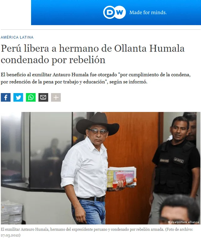 El exmilitar Antauro Humala, hermano del expresidente peruano, fue condenado por rebelión armada. Foto: captura de DW