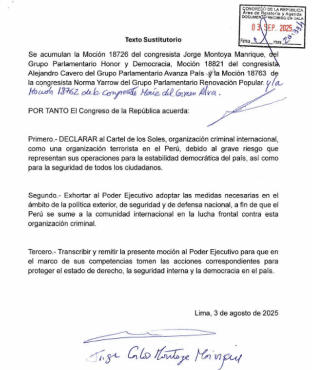  Moción aprobada en el Congreso   