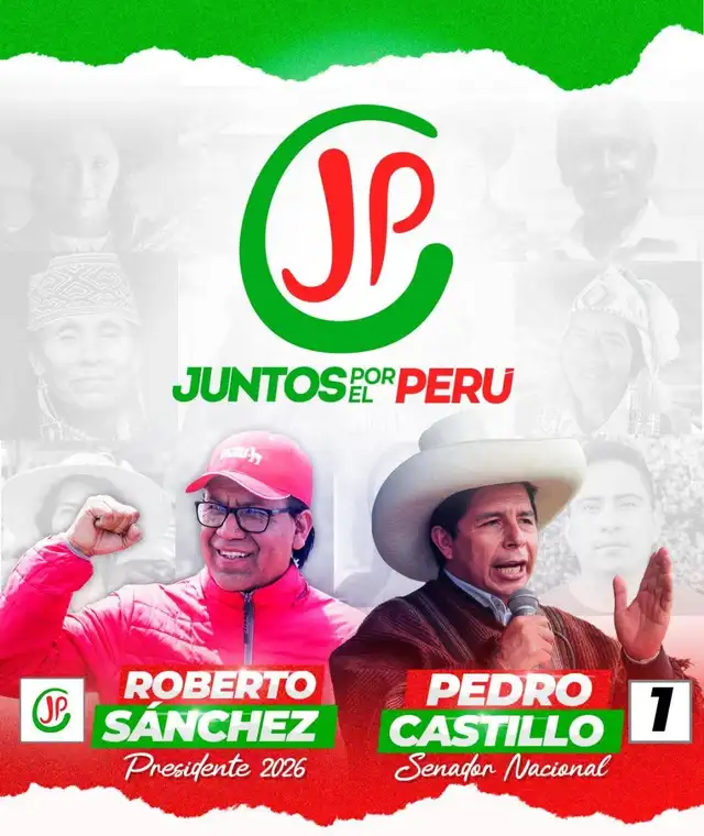  Anuncia de Juntos por el Perú de la candidatura de Pedro Castillo al Senado, así como la de Roberto Sánchez a la presidencia 2026. Foto: JP/ Facebook
