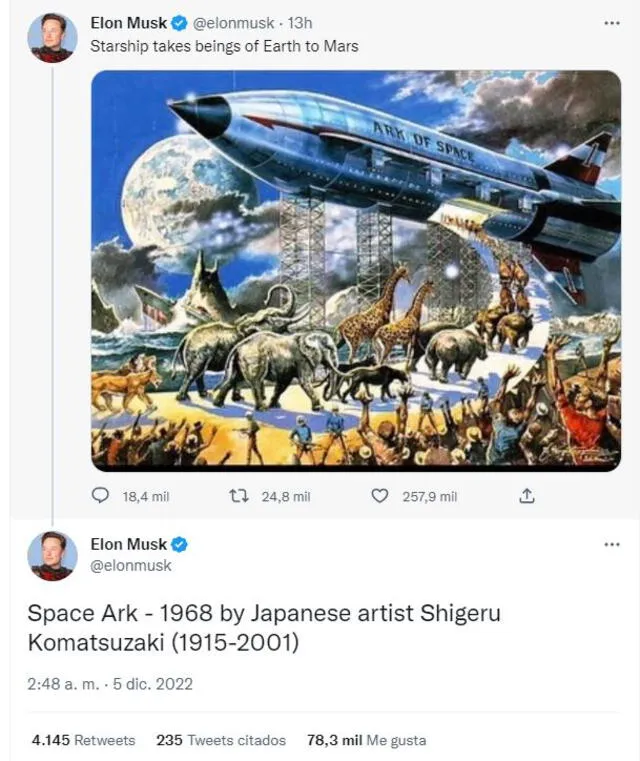 Publicación del dueño de SpaceX que se volvió viral. Foto: captura de Twitter / Elon Musk