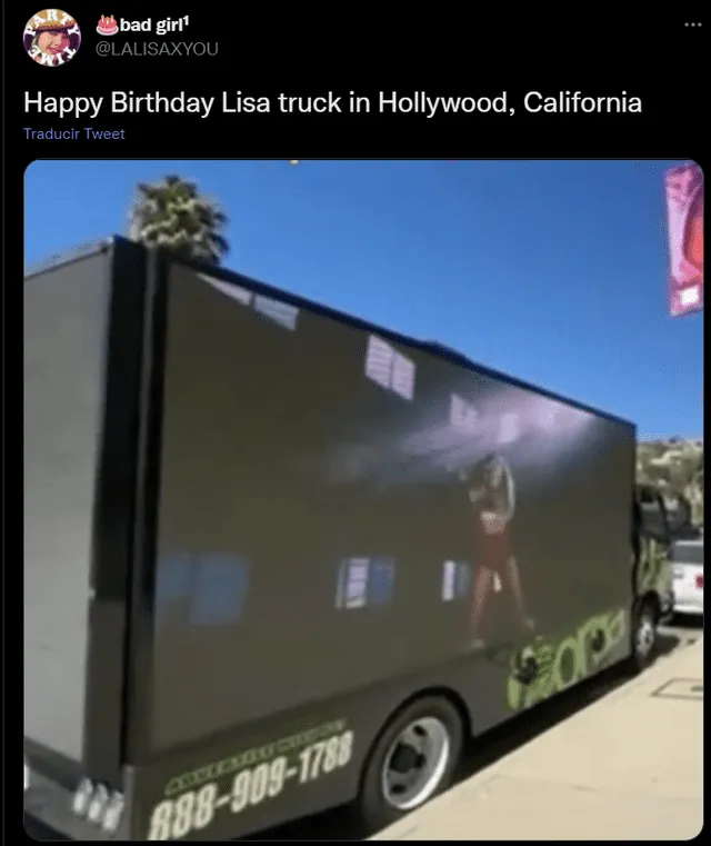 Camión LED para Lisa en California. Foto: captura Twitter