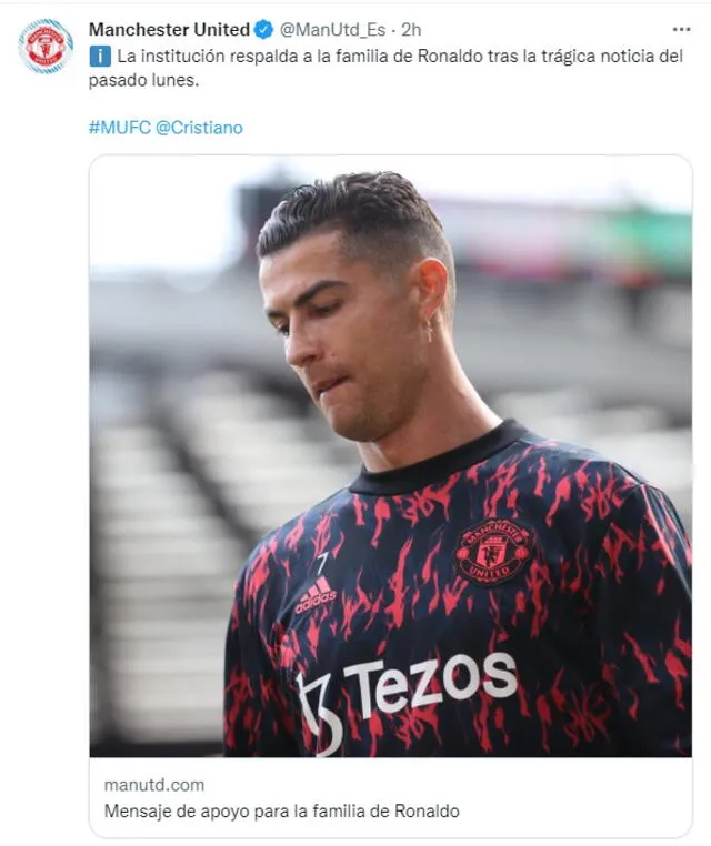 Comunicado de Manchester United sobre Cristiano Ronaldo. Foto: captura Twitter