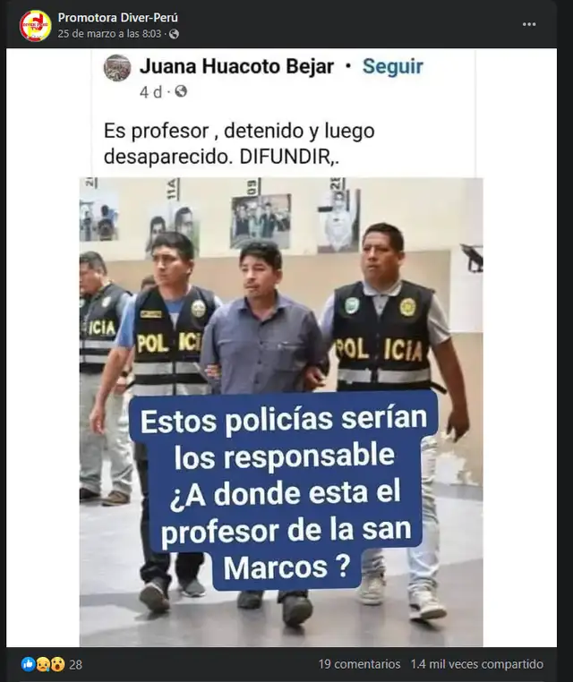 Publicación viral. Ha sido compartida más de 1.000 veces. Foto: captura de Facebook Publicación viral. Ha sido compartida más de 1.000 veces. Foto: captura de Facebook