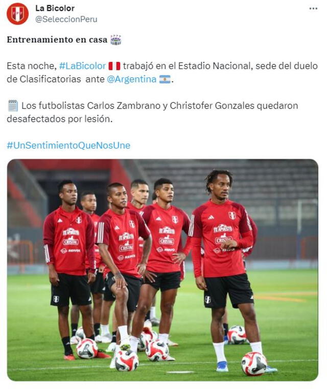 La selección peruana anunció la baja de Zambrano y Gonzales. Foto: X/SeleccionPeru.   