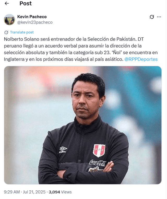 Nolberto Solano asume un nuevo desafío en su carrera como entrenador. Foto: X Nolberto Solano asume un nuevo desafío en su carrera como entrenador. Foto: X