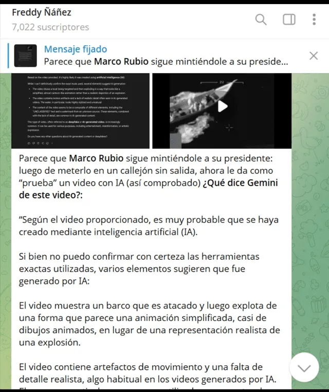  Comunicado del ministro de Comunicaciones de Venezuela difundido por Telegram   