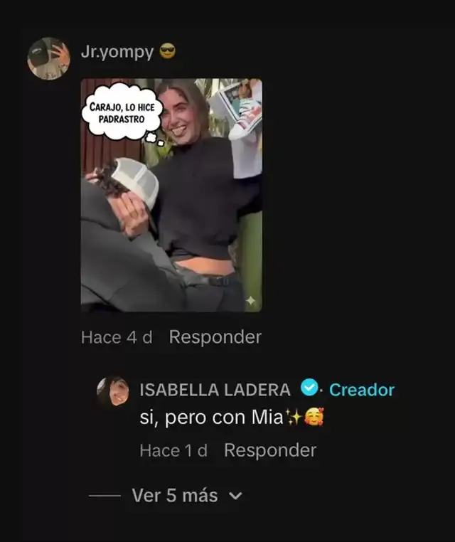 Isabella Ladera responde a usuario que tildó de 'padrastro' a Hugo García. Foto: TikTok.   