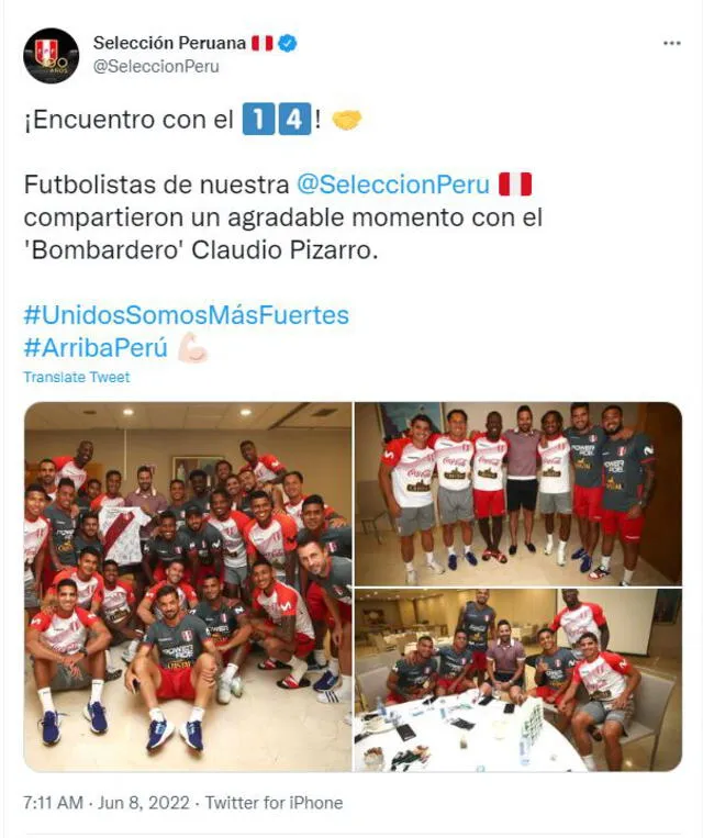 Selección peruana y Claudio Pizarro. Foto: @SeleccionPeru