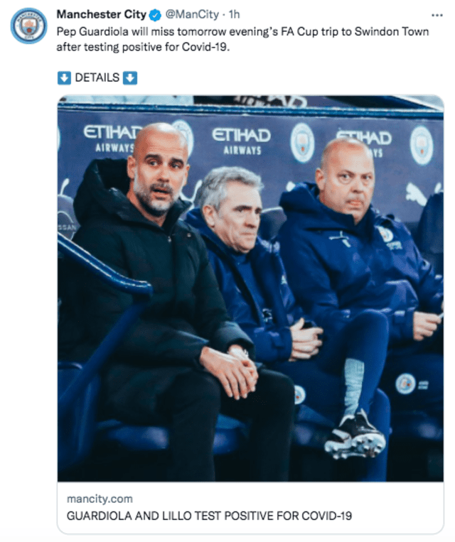 Mensaje del Manchester City sobre los casos positivos que registran. Foto: captura Twitter Manchester City