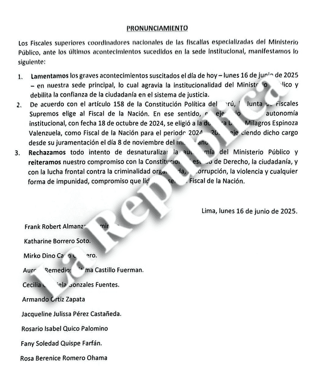 Comunicado de los fiscales superiores coordinadores Comunicado de los fiscales superiores coordinadores