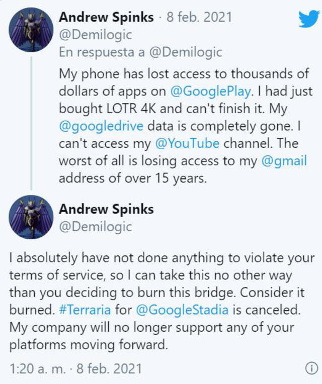 El creador de Terraria cancela todo proyecto con Google. Foto: Demilogic/Twitter
