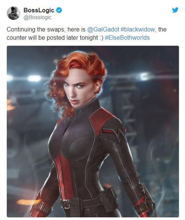 Gal Gadot siendo Black Widow, personaje de Marvel - Fuente: BossLogic