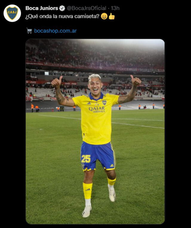 Tweet sobre la camiseta amarilla. Foto: Boca Juniors