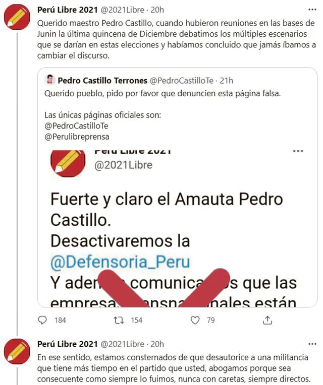 Tuit de la cuenta Perú Libre 2021. Foto: captura Twitter @2021Libre