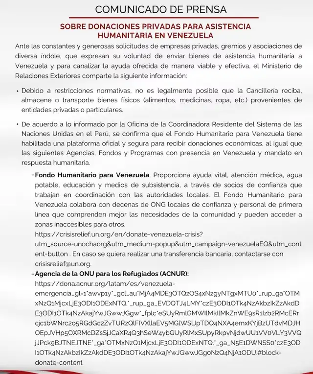 donaciones, Venezuela, terremoto