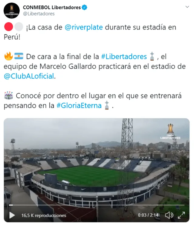 Conmebol presenta al Matute como la 'casa' de River Plate en Lima.