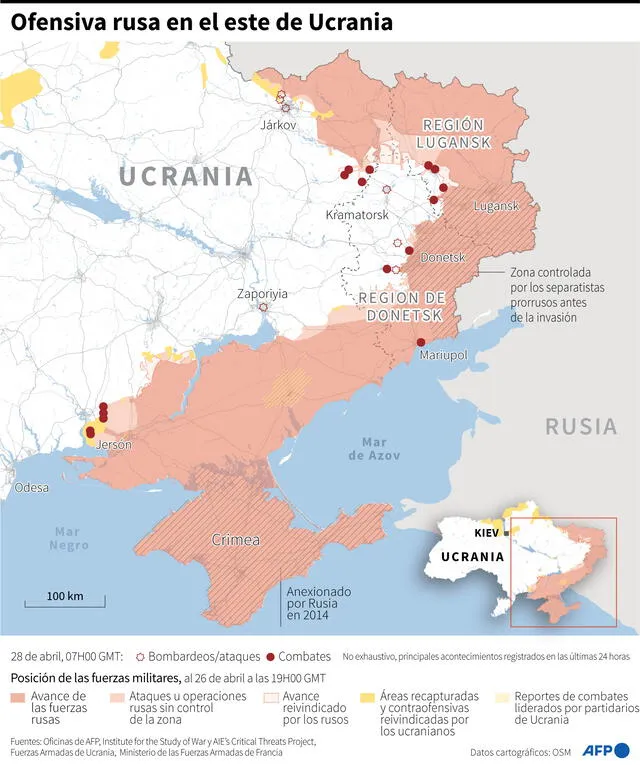 Ofensiva rusa en el este de Ucrania. Infografía. AFP