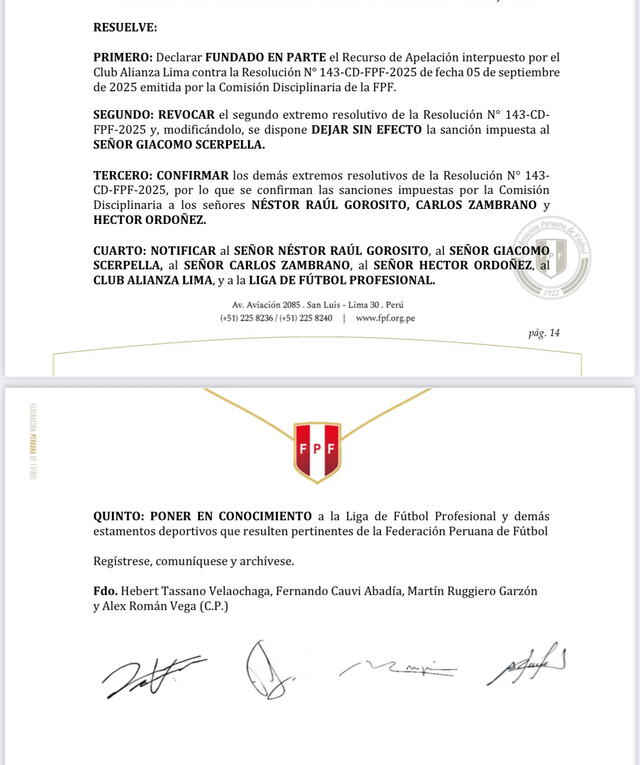 Documento de la FPF. Foto: X.   