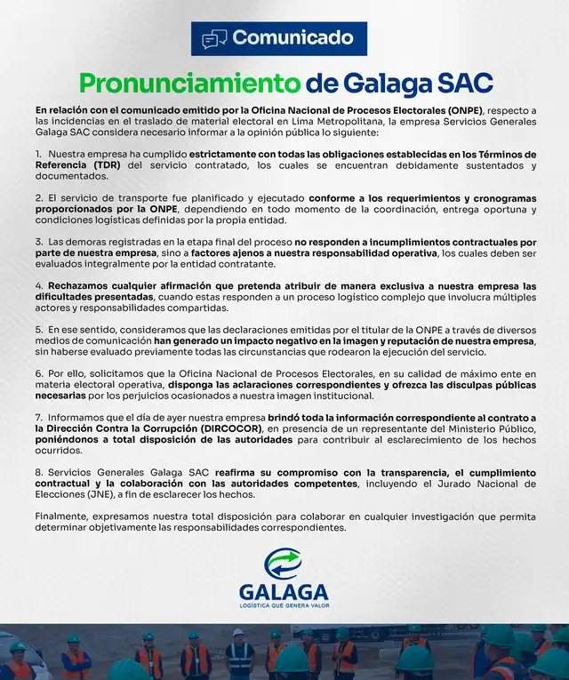 Galaga, empresa que transporta material electoral Galaga, empresa que transporta material electoral