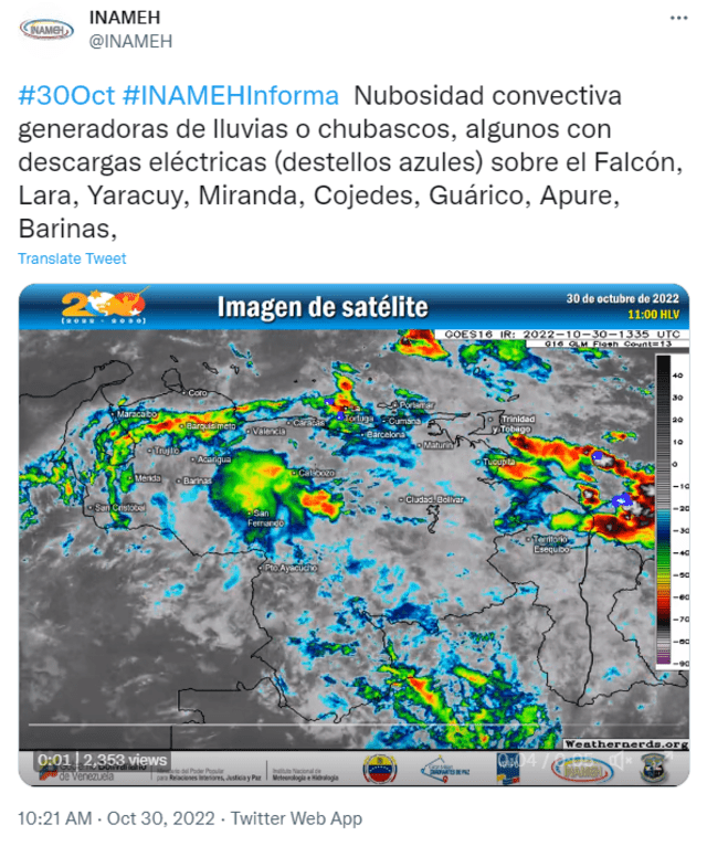 ¿Cuál es el último pronóstico para Venezuela hoy, según el Inameh?