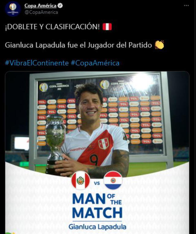 Gianluca Lapadula fue elegido como mejor jugador. Foto: Copa América
