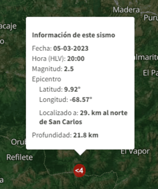 Último temblor de hoy en Venezuela. Foto: Funvisis