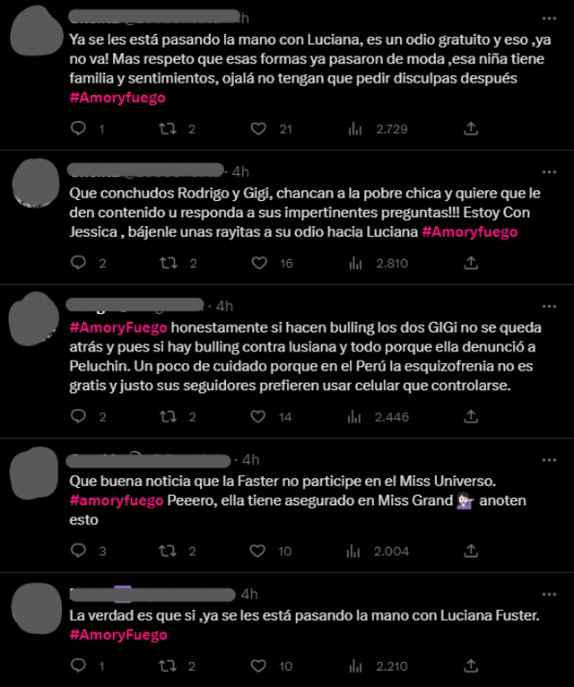  Usuarios rechazan críticas de Rodrigo González y Gigi Mitre hacia Luciana Fuster. Foto: captura de Twitter<br><br>    