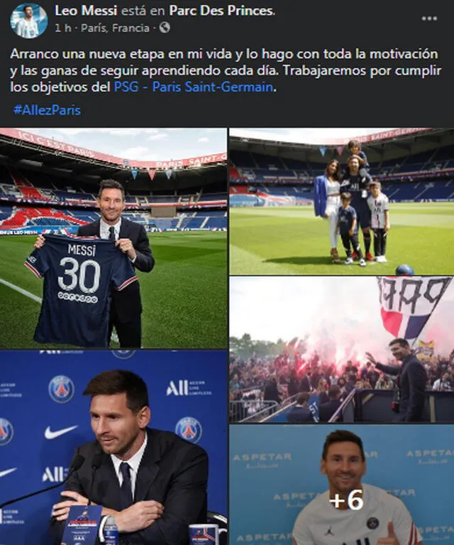 Publicación en Facebook de Lionel Messi.