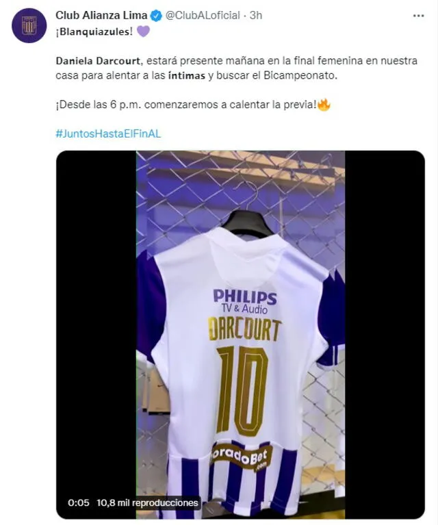 El club íntimo anunció la presencia de Darcourt desde una hora antes del partido. Foto: captura de @ClubALoficial/Twitter