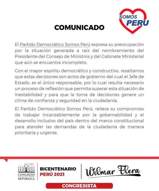 Comunicado Somos Perú. Foto: difusión