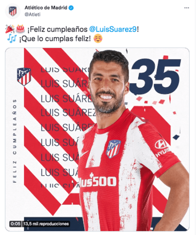 Saludo del Atlético de Madrid a Luis Suárez. Foto: captura Twitter Atlético de Madrid