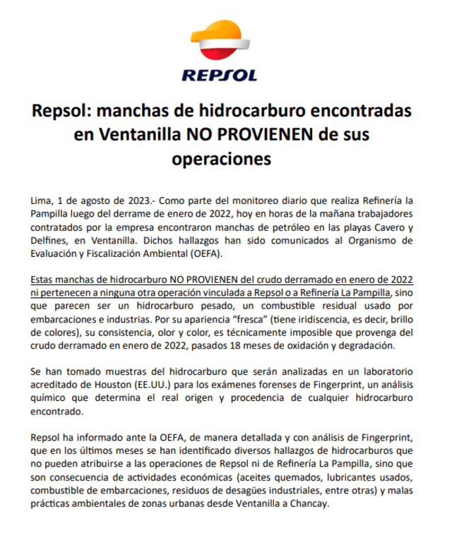 Repsol aseguró haber informado a la OEFA sobre otros hallazgos de hidrocarburos. Foto: Repsol    