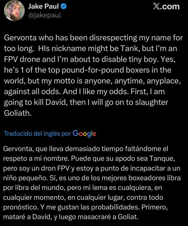  Así fue como Jake Paul anunció su pelea contra G. Davis, revelando la tensa rivalidad que tiene con el boxeador. Foto: Twitter.   