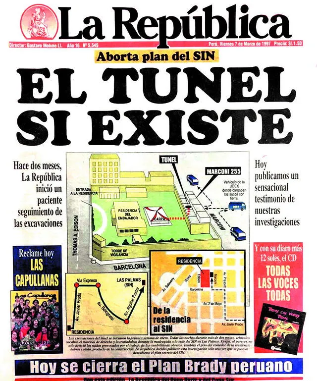 Portada. La República evitó publicar la investigación del túnel cerca de un mes, hasta que Cerpa informó el hecho. Foto: Difusión