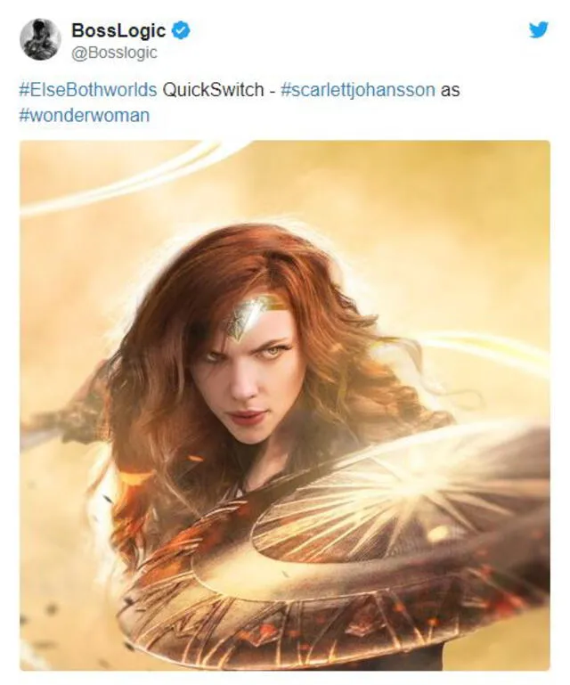Scarlett Johansson siendo Wonder Woman, heroína de DC - Fuente: Boss Logic